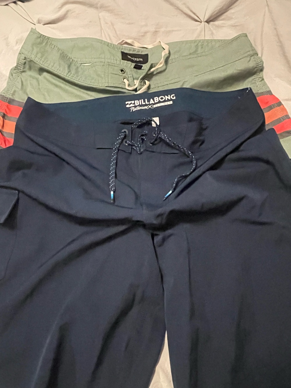 Billabong Navy and Olive Boardshorts with Coral Stripes